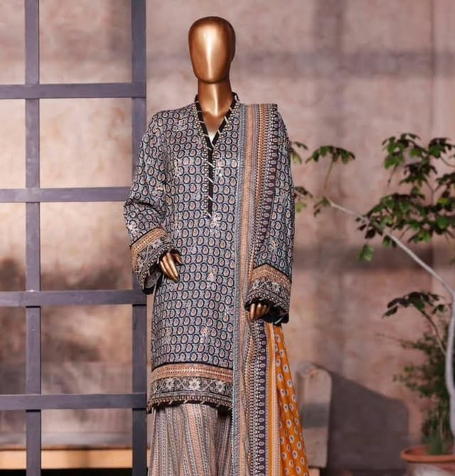 Ajrak — Block-Print Lawn — 3-piece — by Closet By Tasfin