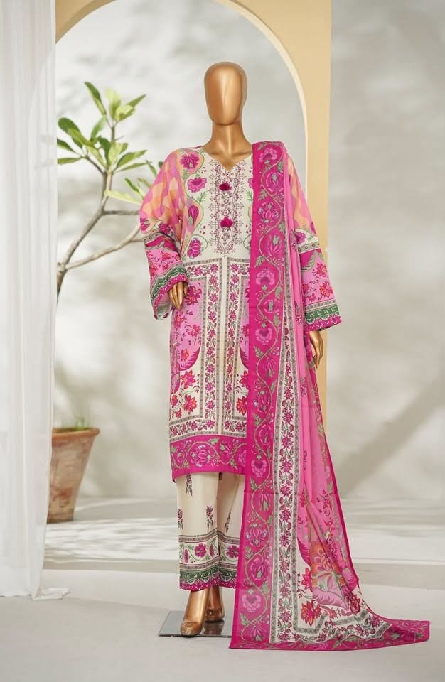 Gulaab — Printed Lawn with Chiffon Dupatta — 3-piece — by Closet By Tasfin