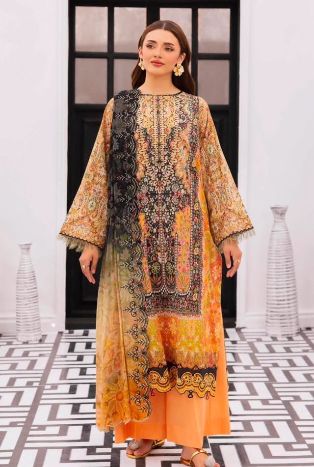 Zarrin — Embroidered Lawn with Chiffon Dupatta — 3-piece — by Closet By Tasfin